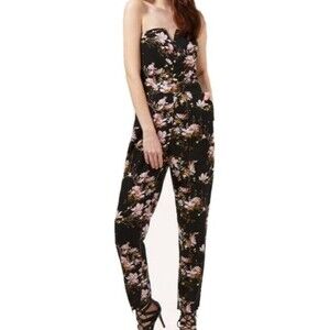 Miss Selfridge black floral jumpsuit romper size 6 strapless